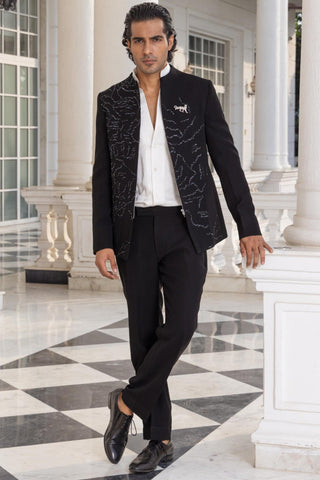 Bandhgala jacket set for Indian Wedding – Zyren Black by House of Armuse
