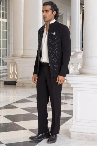Bandhgala jacket set for Indian Wedding – Zyren Black by House of Armuse