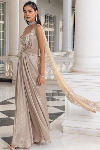 Gown for Contemporary Wear – Althea Champagne Gold by House of Armuse
