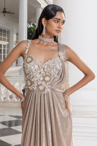 Gown for Contemporary Wear – Althea Champagne Gold by House of Armuse