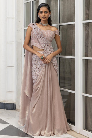 Drape saree for Contemporary Wear – Marisette Champagne by House of Armuse