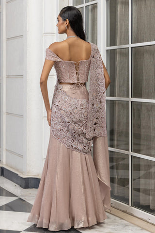 Drape saree for Contemporary Wear – Marisette Champagne by House of Armuse