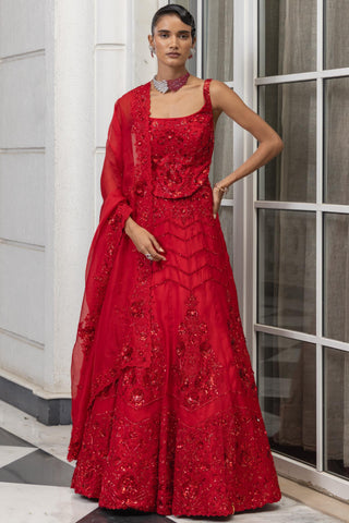 Corset lehenga set for Indian Wedding – Ember Red by House of Armuse