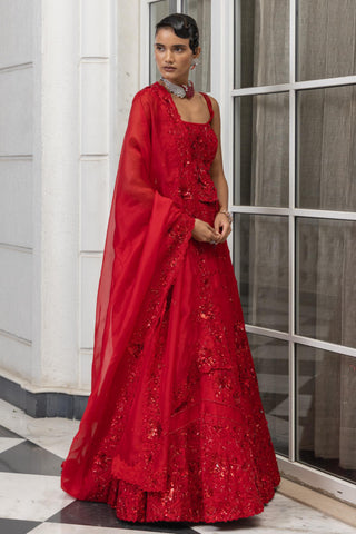 Corset lehenga set for Indian Wedding – Ember Red by House of Armuse