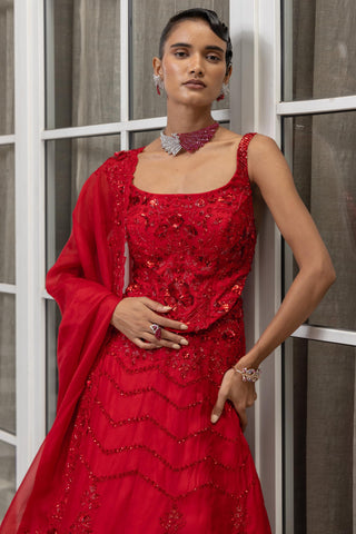 Corset lehenga set for Indian Wedding – Ember Red by House of Armuse