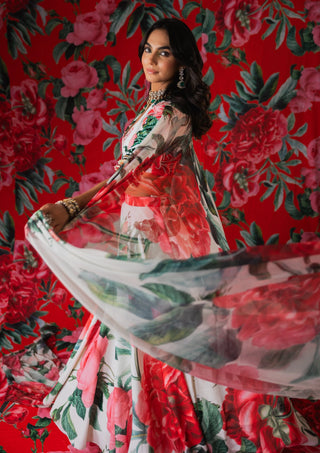 White wild florals printed lehenga set