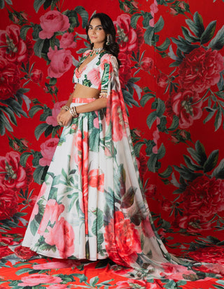 White wild florals printed lehenga set