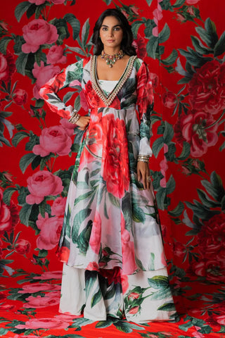 White floral anarkali set