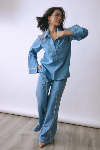 Co-ord Set Contemporary Wear - Blue Alloy by Babita Malkani