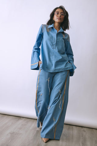 Co-ord Set Contemporary Wear - Blue Alloy by Babita Malkani