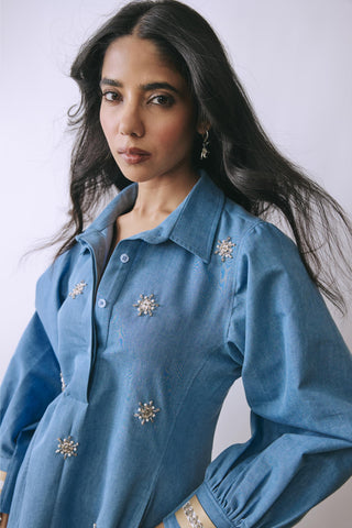 Dress Contemporary Wear - Blue Ice Bloom by Babita Malkani