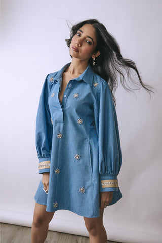 Dress Contemporary Wear - Blue Ice Bloom by Babita Malkani