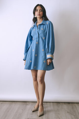 Dress Contemporary Wear - Blue Ice Bloom by Babita Malkani