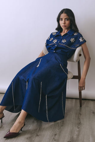 Skirt Set Contemporary Wear - Blue Hooked Indigo by Babita Malkani
