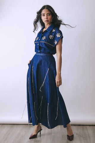 Skirt Set Contemporary Wear - Blue Hooked Indigo by Babita Malkani