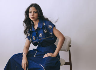 Skirt Set Contemporary Wear - Blue Hooked Indigo by Babita Malkani