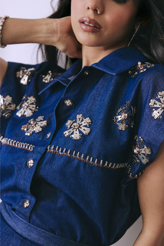 Skirt Set Contemporary Wear - Blue Hooked Indigo by Babita Malkani