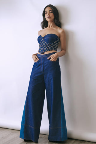 Pant Set Contemporary Wear - Blue Steel Bloom by Babita Malkani