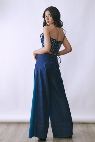 Pant Set Contemporary Wear - Blue Steel Bloom by Babita Malkani
