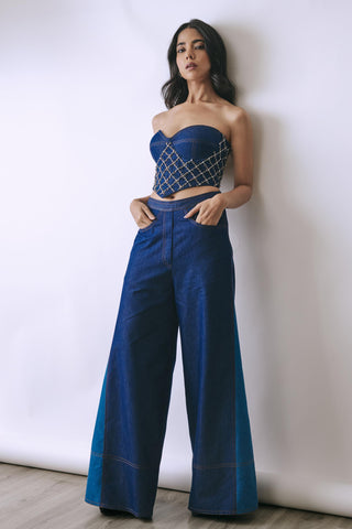 Pant Set Contemporary Wear - Blue Steel Bloom by Babita Malkani