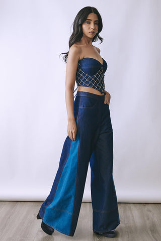 Pant Set Contemporary Wear - Blue Steel Bloom by Babita Malkani