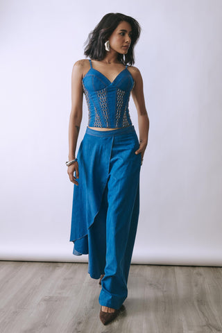 Co-ord Set Contemporary Wear - Blue Asymmetric Drift by Babita Malkani