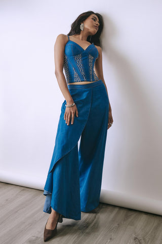 Co-ord Set Contemporary Wear - Blue Asymmetric Drift by Babita Malkani