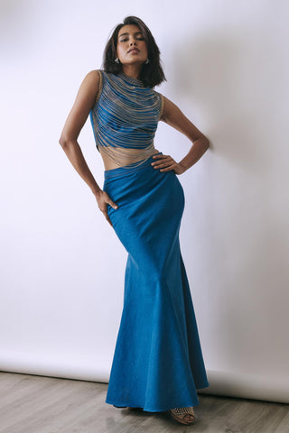 Skirt Set Contemporary Wear - Blue Eclipse Chain by Babita Malkani