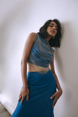 Skirt Set Contemporary Wear - Blue Eclipse Chain by Babita Malkani
