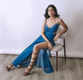 Gown Contemporary Wear - Blue Lunar Edge Cut-Out by Babita Malkani