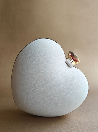 White handcrafted heart clutch with detachable sling