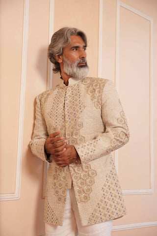 Beige dil se vaq zardosi jodhpuri