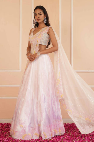 Ivory dil se kiara handpainted lehenga