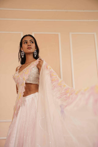 Ivory dil se kiara handpainted lehenga