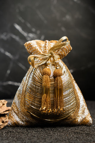 Potli Bag for Indian Wedding – Gold Embroidered by Nayaab by Sonia