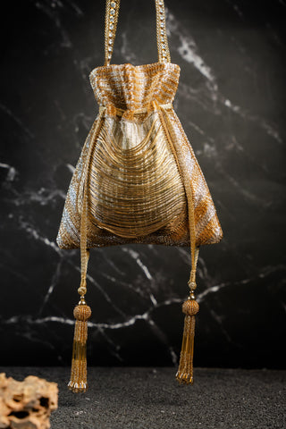 Potli Bag for Indian Wedding – Gold Embroidered by Nayaab by Sonia