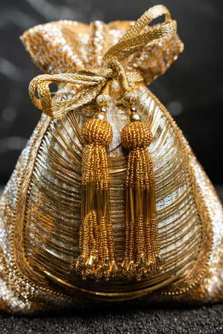 Potli Bag for Indian Wedding – Gold Embroidered by Nayaab by Sonia