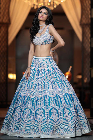 Blue peony lehenga set
