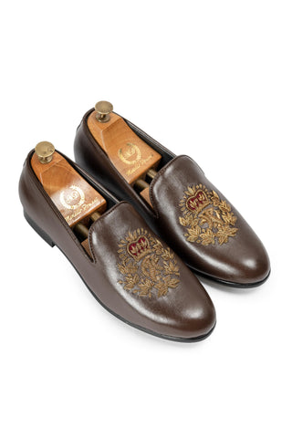 Embroidered Slip-Ons - Indian Wedding - Brown Kingsman by Modello Domani