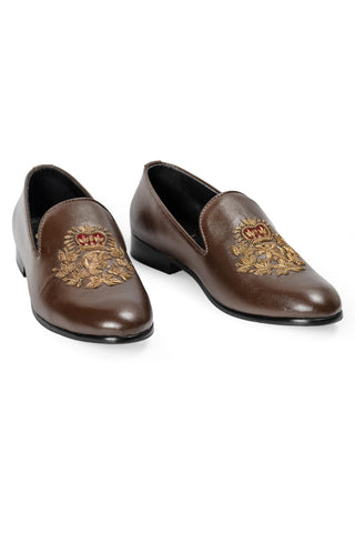 Embroidered Slip-Ons - Indian Wedding - Brown Kingsman by Modello Domani