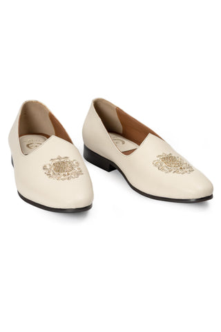 Zardozi Slip-Ons - Indian Wedding - Ivory Noor Crest by Modello Domani