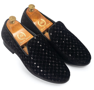 Black mukaish slipons