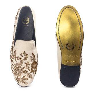 Beige golden garden slipons