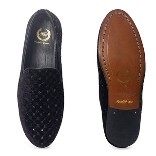 Black mukaish slipons