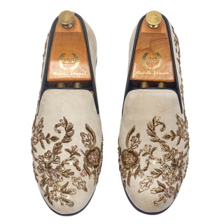 Beige golden garden slipons
