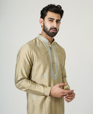 Gold kurta with aari embroidery