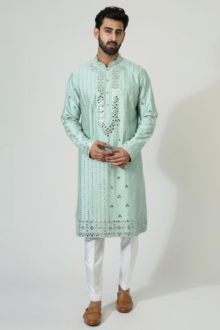 Green mirror work kurta with pyjama