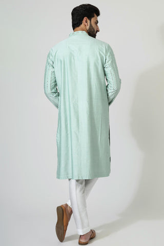 Green mirror work kurta with pyjama