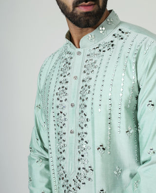 Green mirror work kurta with pyjama