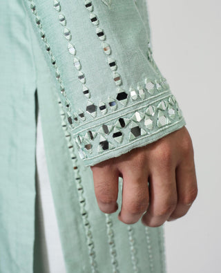 Green mirror work kurta with pyjama